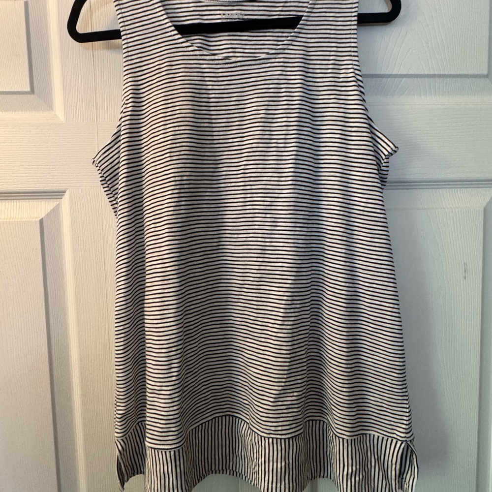 Lands' End Black and White Striped Tank Top